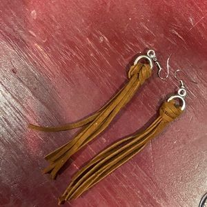 Brown Tassel Leather Earrings